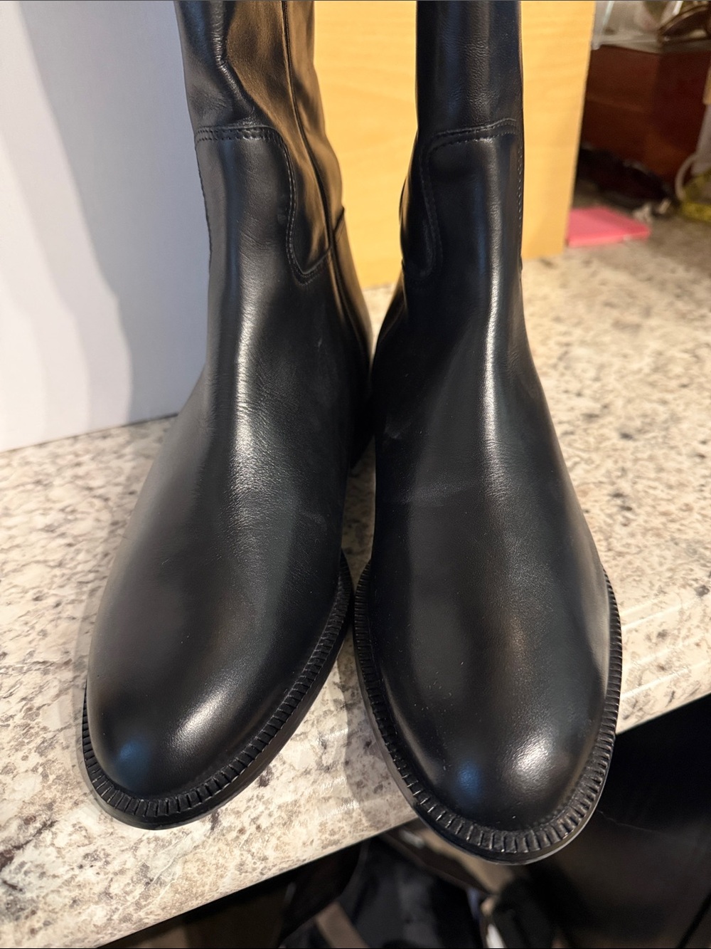 New in box. Saks fifth Avenue Kensington riding boot in black with brown trim - Picture 4 of 6